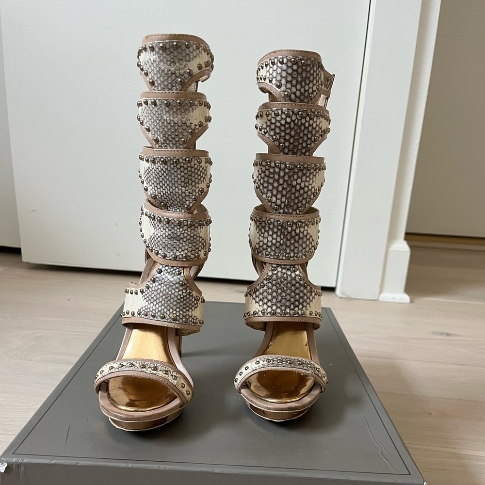 BCBG Women's Beige Studded Heels